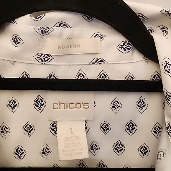 Chico’s multicolor 3/4 sleeve no iron shirt size 1 - Picture 2 of 5